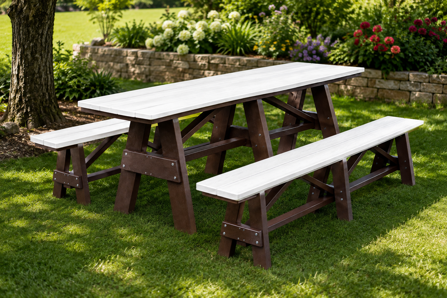 Classic - Poly Outdoor A-Frame Picnic Table w/ Optional Benches