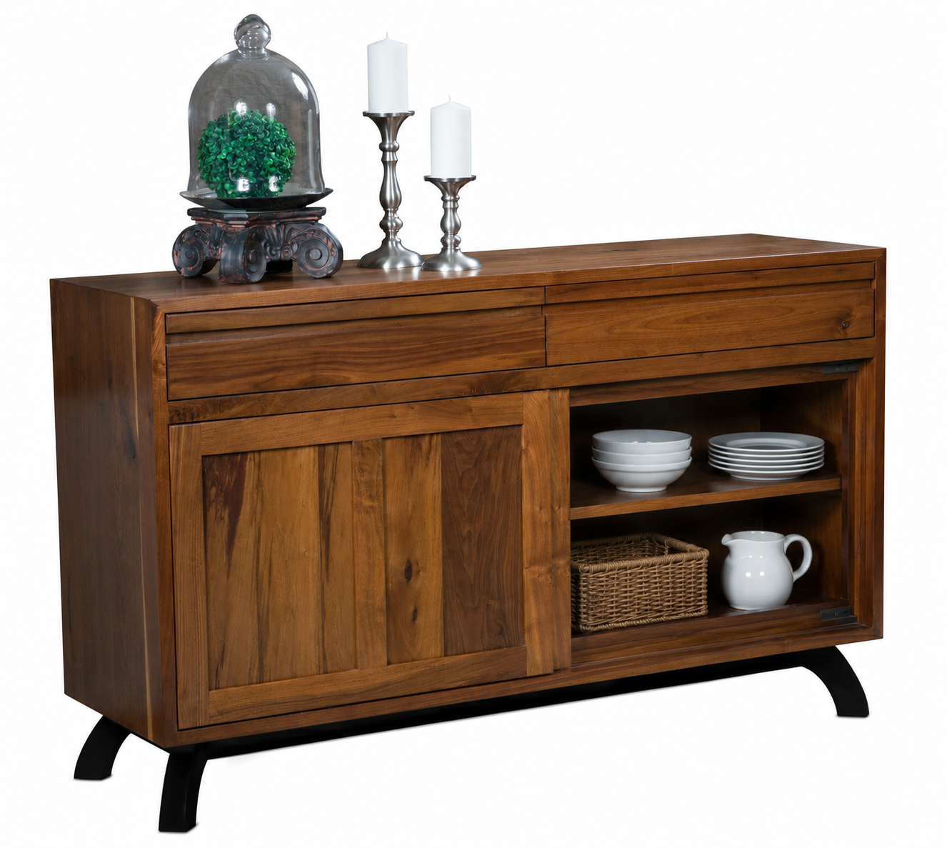 Mid-Century Sliding Door Sideboard Cabinet with Metal Base