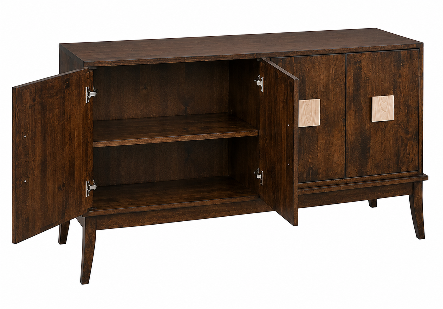 dark brown dining sideboard storage cabinet with mid-century modern details and stylish embelishments 
