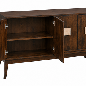 dark brown dining sideboard storage cabinet with mid-century modern details and stylish embelishments 