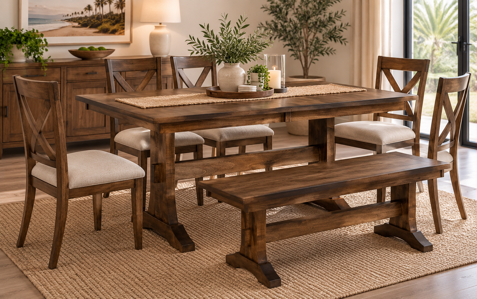 Sadie Trestle - Handcrafted Solid Top or Extension Dining Table