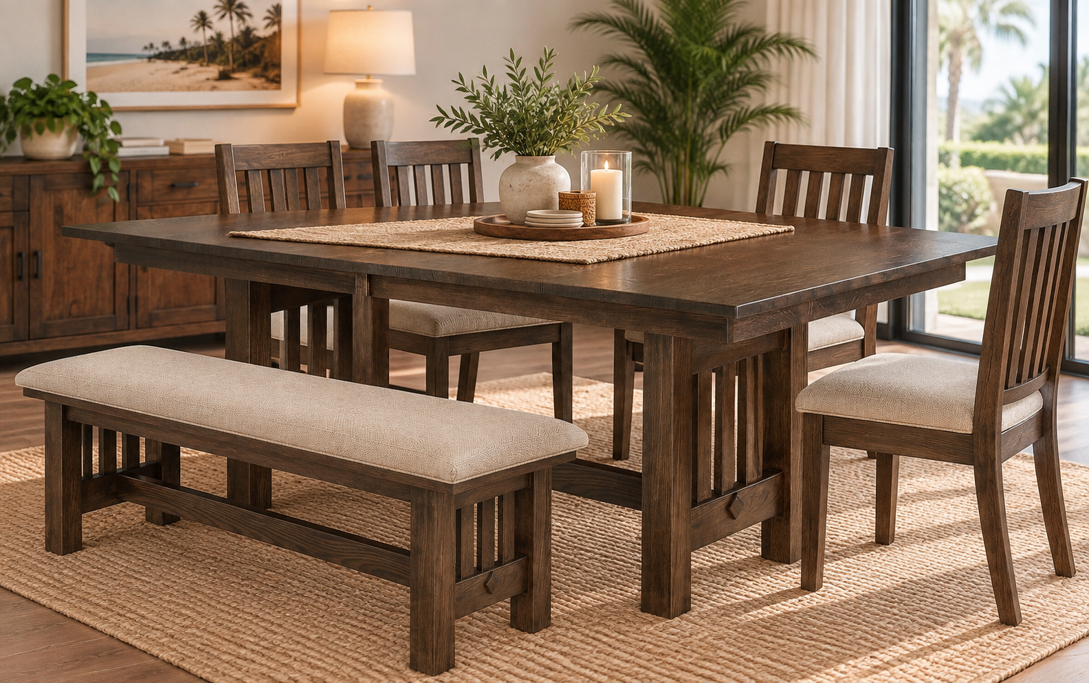 Mueller Trestle - Handcrafted Solid Top or Extension Dining Table