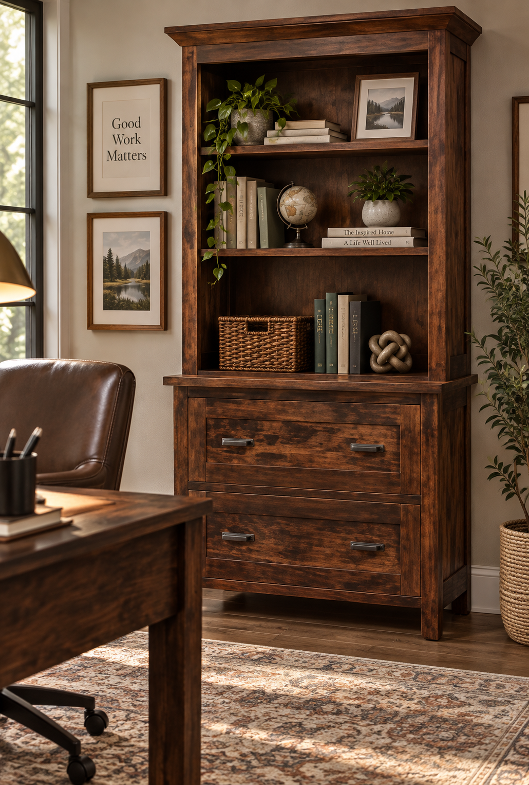 Sante Fe - Amish Handcrafted Lateral File Cabinet with Bookcase