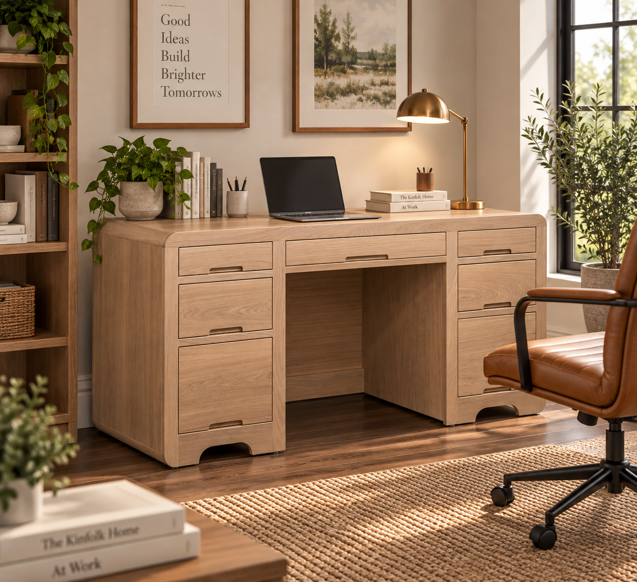 Europa - Amish Handcrafted Double Pedestal Desk with Optional Hutch Topper