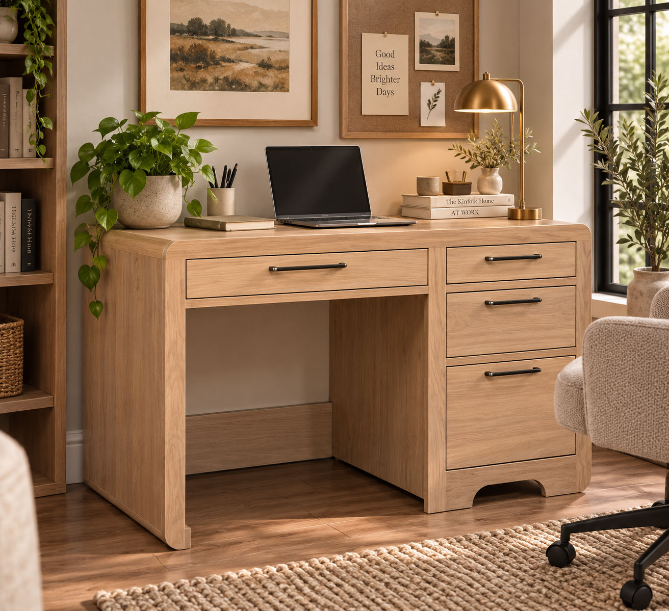 Europa - Amish Handcrafted Single Pedestal Desk w/ Optional Hutch Topper
