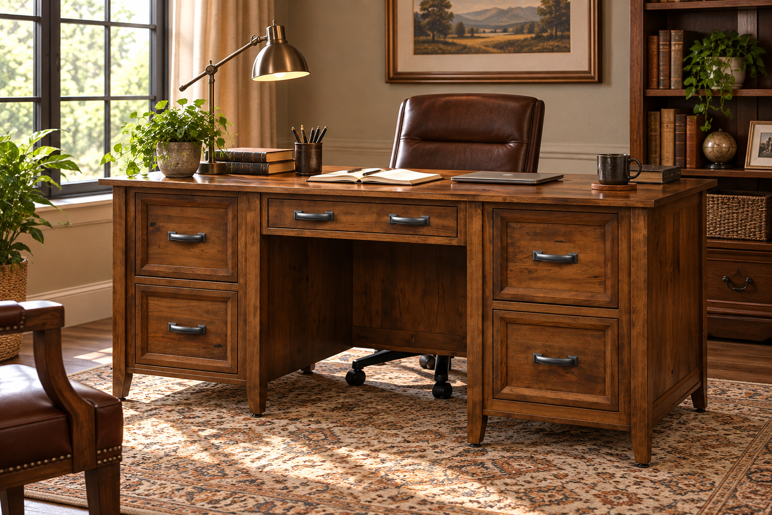Ventura - Amish Handcrafted Executive Desk With Optional Hutch Topper