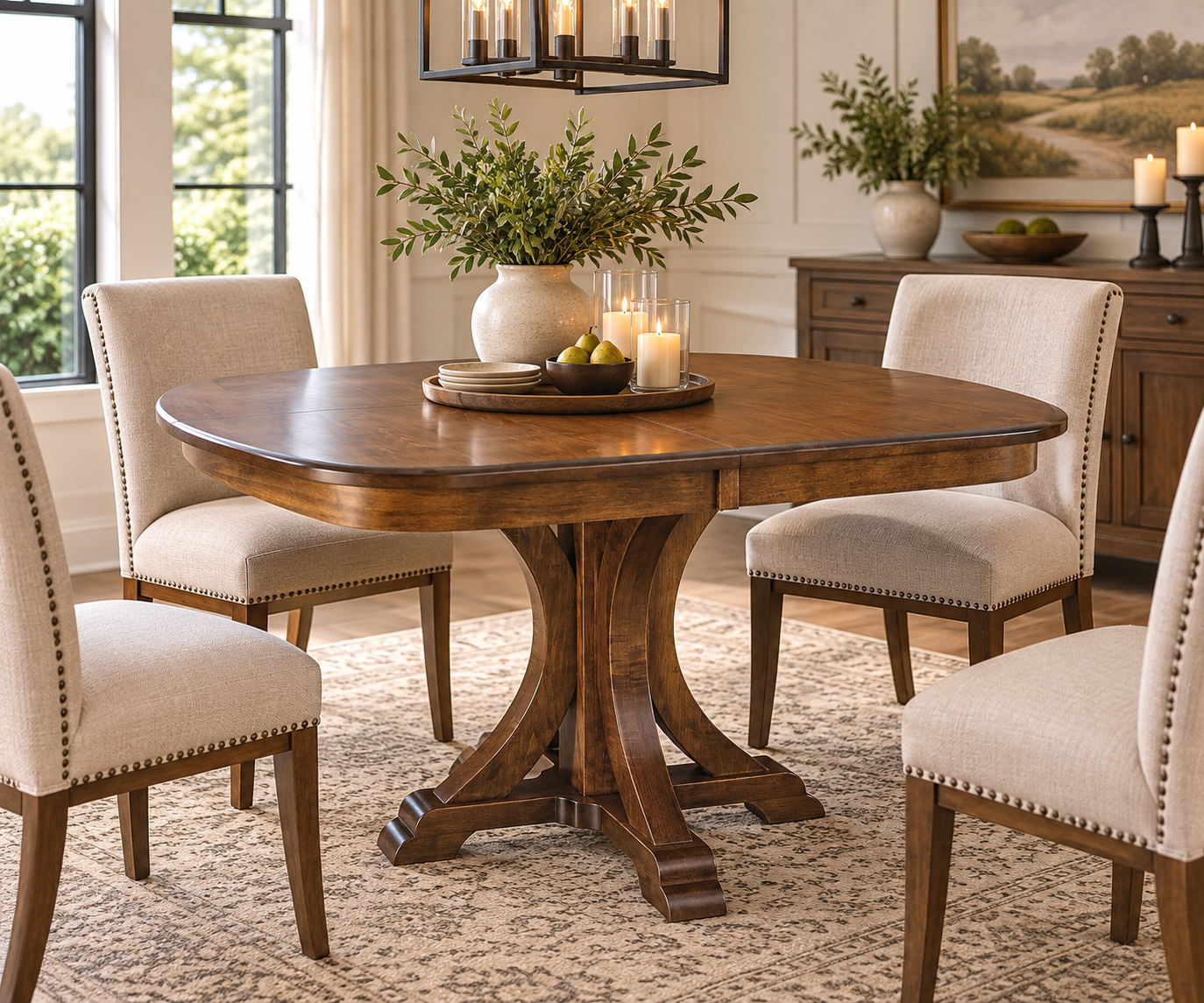 Granite Single Pedestal - Handcrafted Solid Top or Extension Dining Table