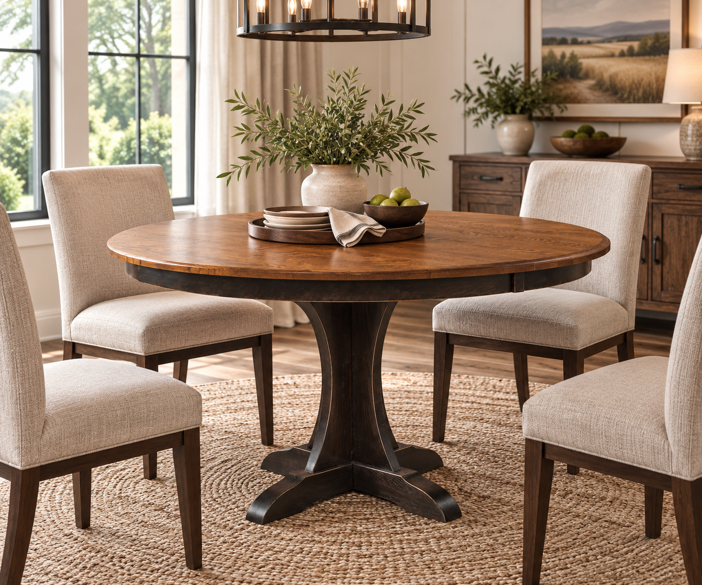 Ellis Pedestal - Handcrafted Solid Top or Extension Dining Table