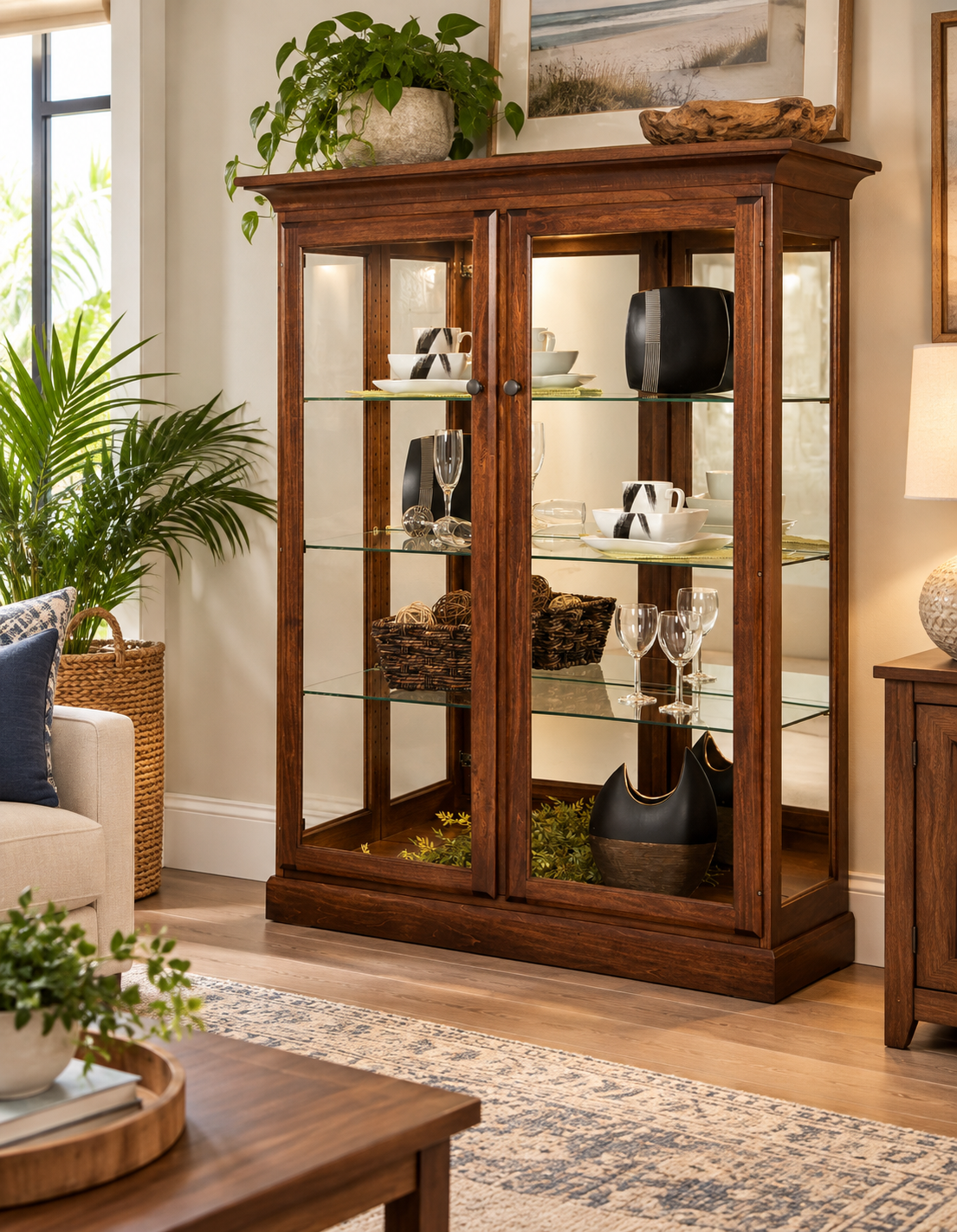 Philmont - Amish Solid Wood Poplar Two Door Curio Display Cabinet