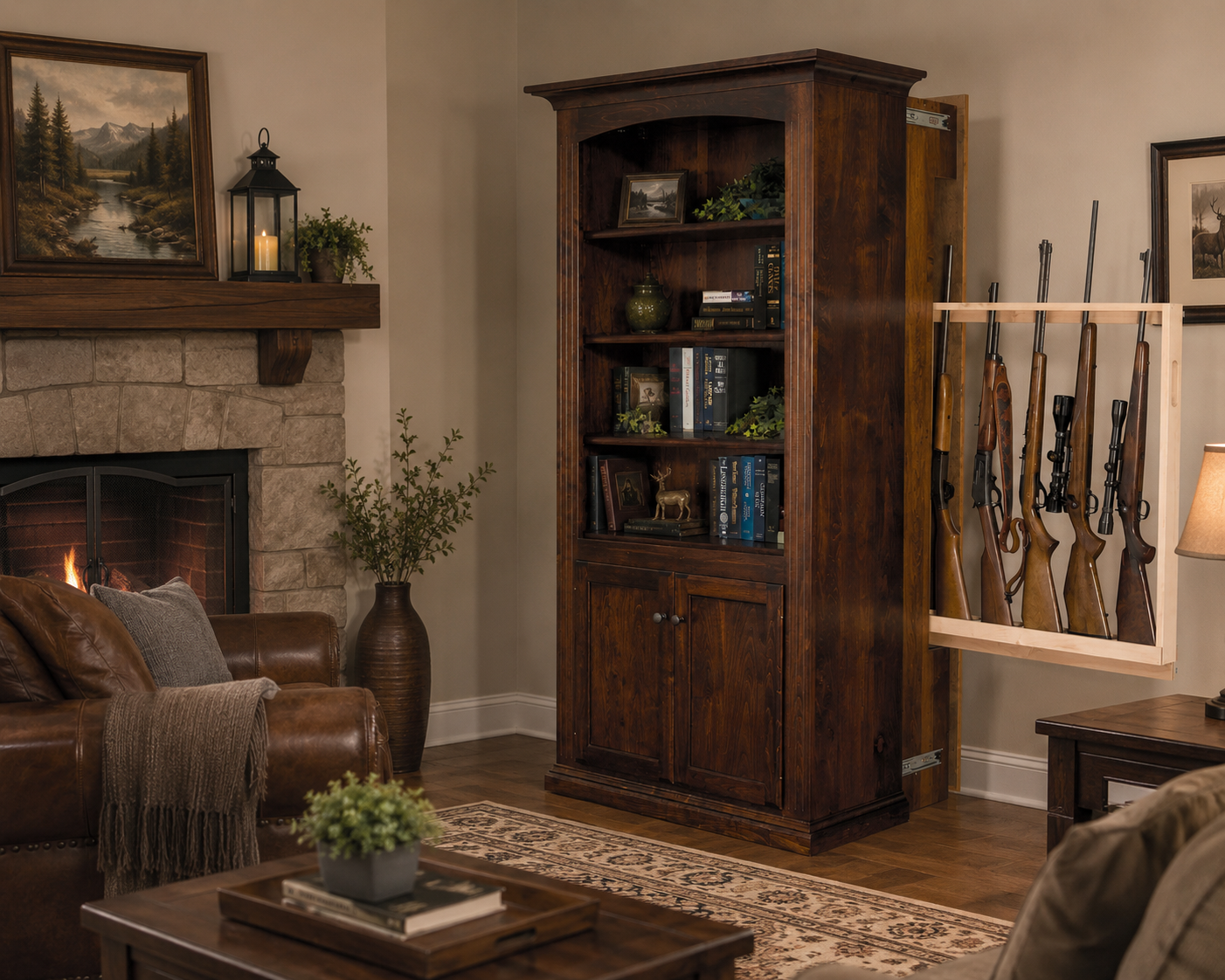 Covert - Bookcase with Hidden Gun Rack - Living Room Scene