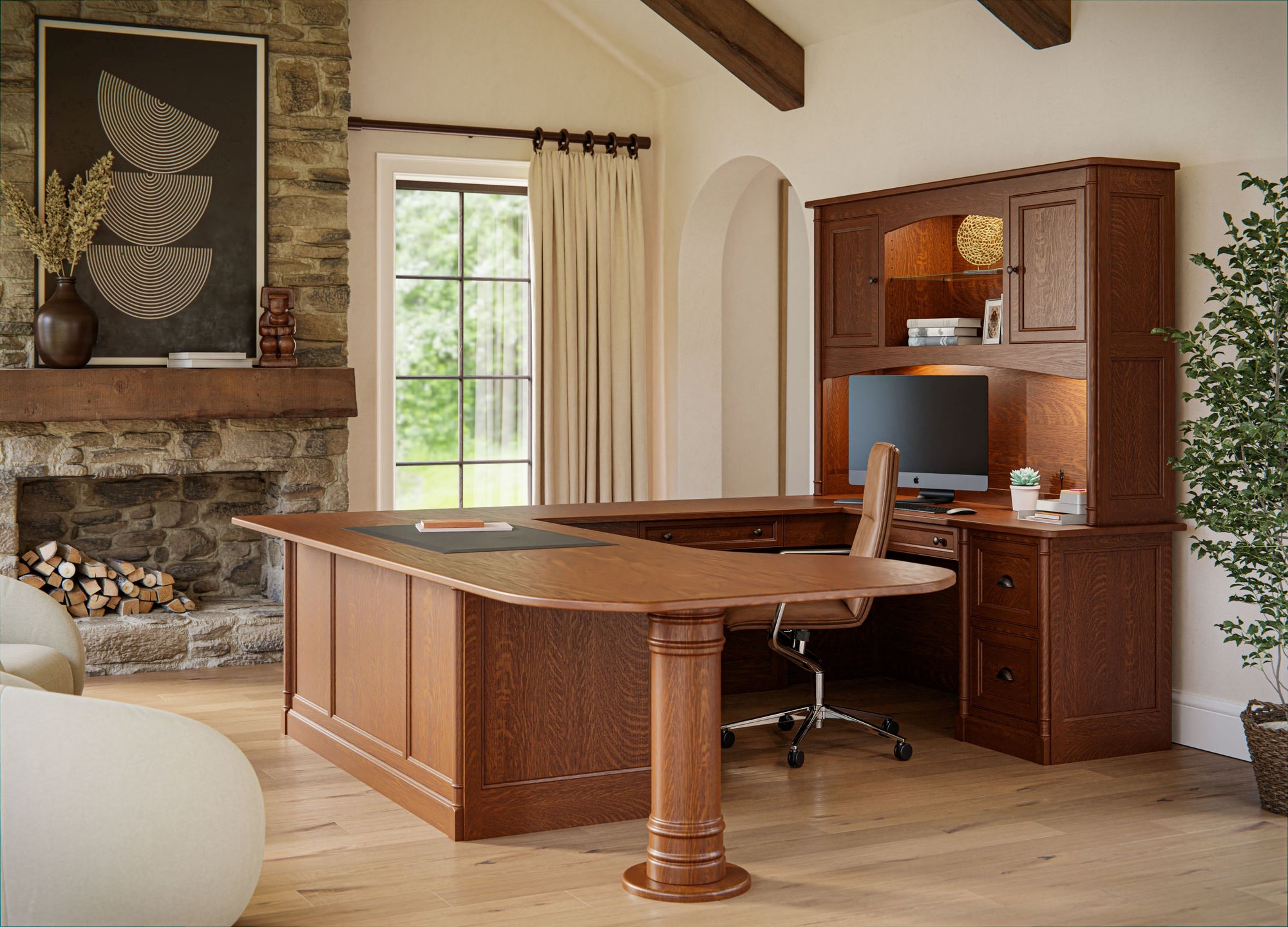 Covington - Amish Hardwood U-Shape Desk w/ Optional Hutch Topper