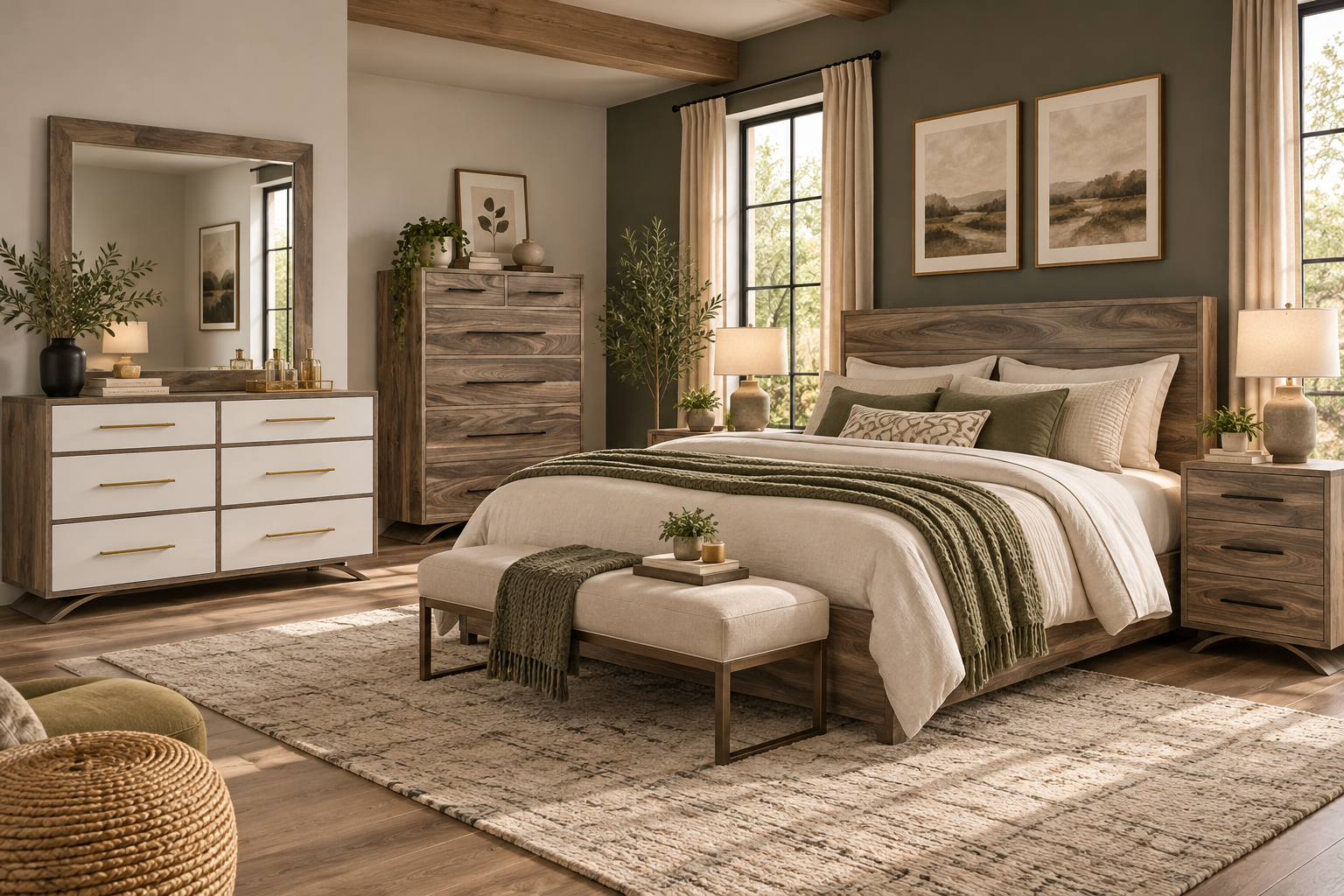 Covington - Amish Handcrafted 6 Drawer Dresser w/ Optional Round Mirror and Chest of Drawers