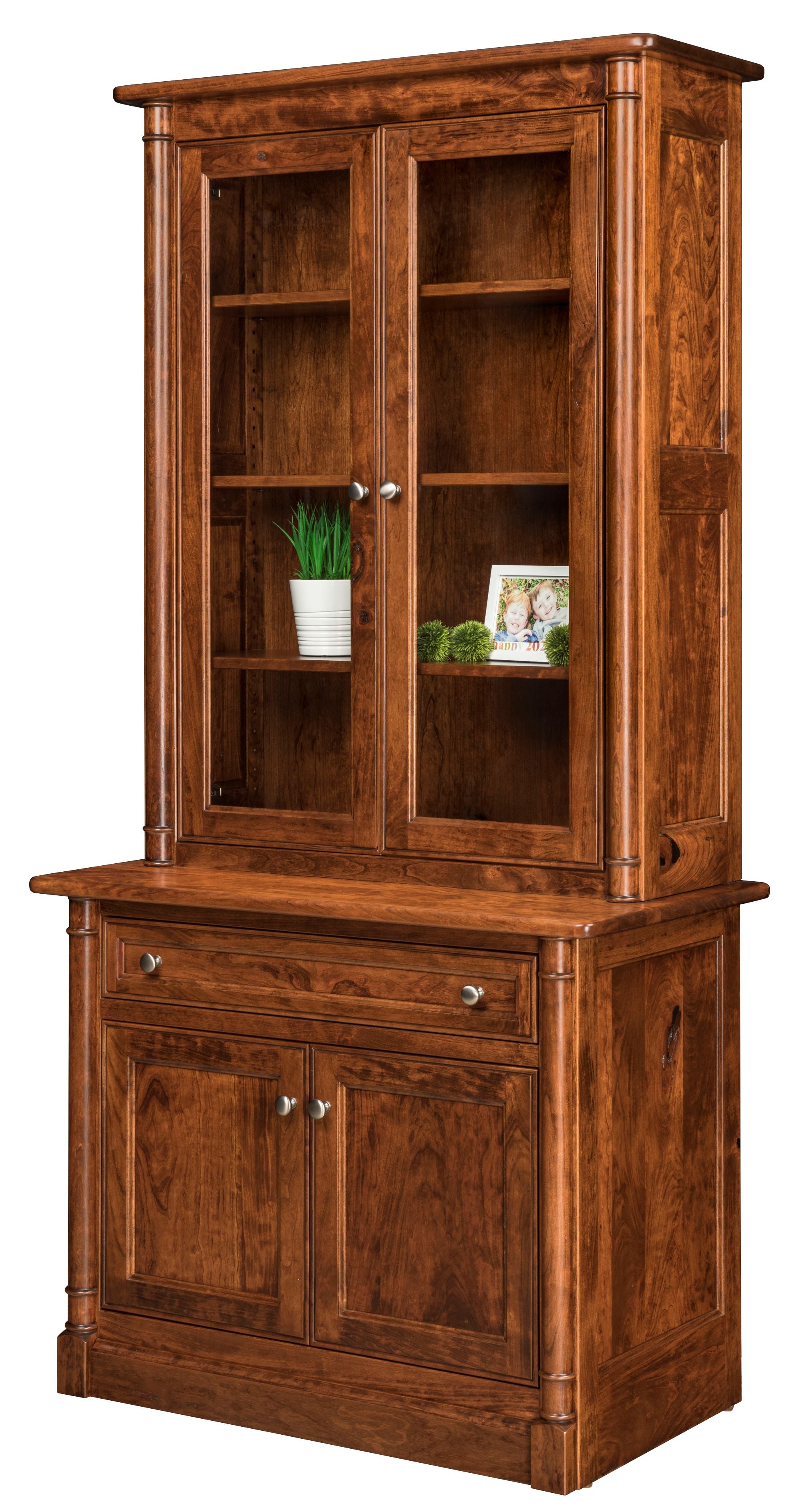 Covington- Amish Solid Wood Credenza With Glass Door Bookcase Topper