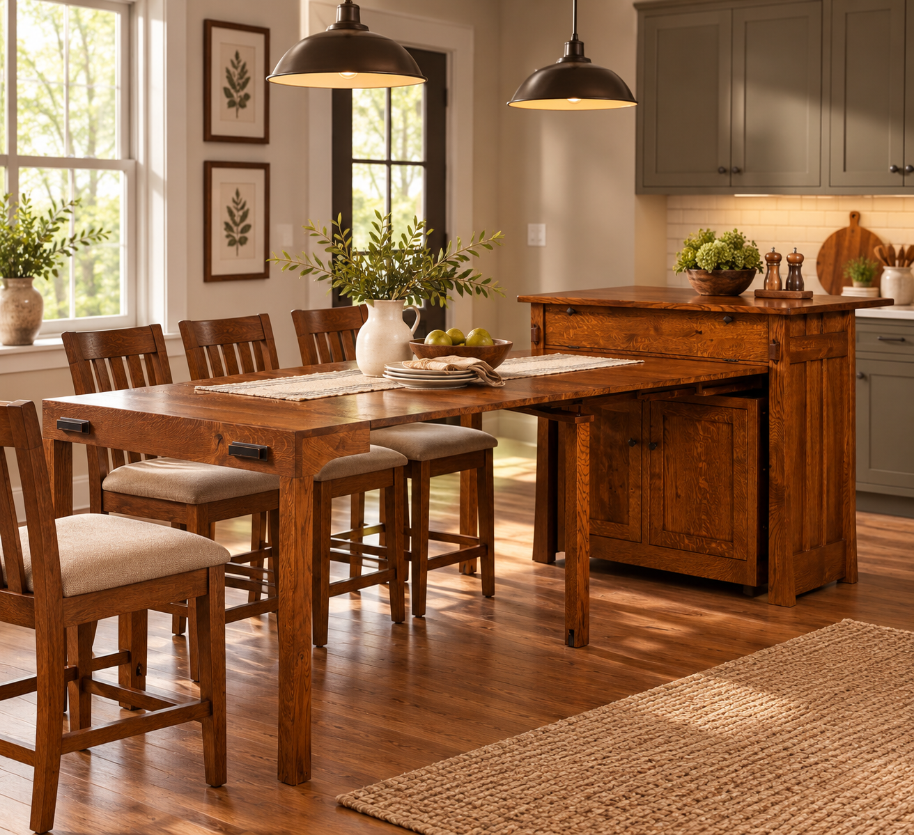 Grant Frontier - Amish Solid Wood Kitchen Island with Pull Out Dining Table