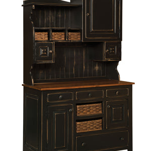 Lizzie's - Amish Handcrafted Hoosier Hutch - Distressed Black & Cherry Stained Top