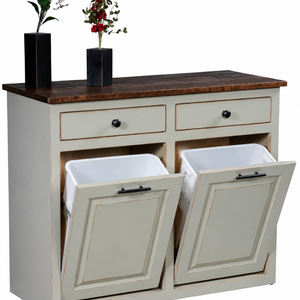 Vintage Pine - Amish Handcrafted Double Tilt-Out Trash Bin Cabinet