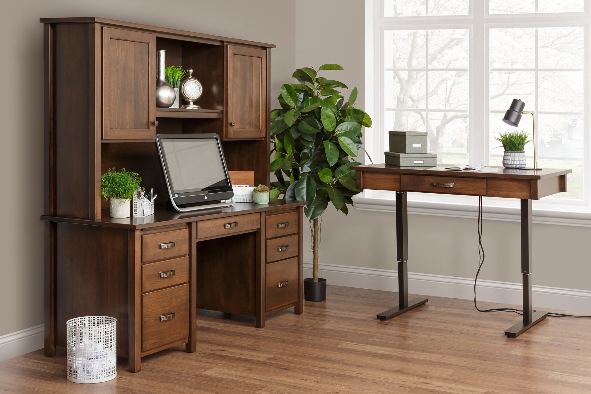 Eshton- Amish Hardwood Double Pedestal Desk With Optional Hutch
