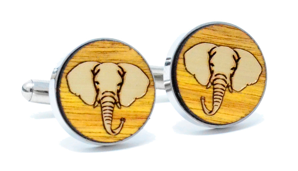 Golden Elephant Cufflinks - Canary Wood