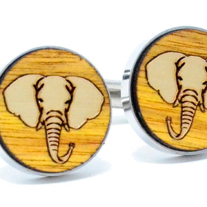 Golden Elephant Cufflinks - Canary Wood
