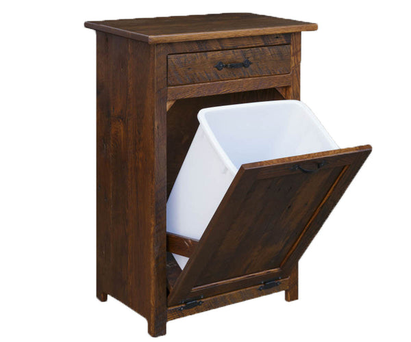 Barnwood- Reclaimed Barnwood Trash Bin With Drawer Cabinet