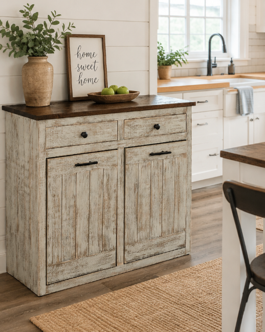 Gold Mine- Amish Handcrafted Double Tilt-Out Trash Bin Cabinet