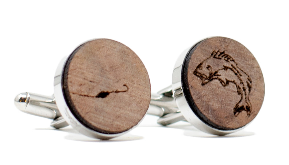 Gone Fishing Cufflinks - Walnut