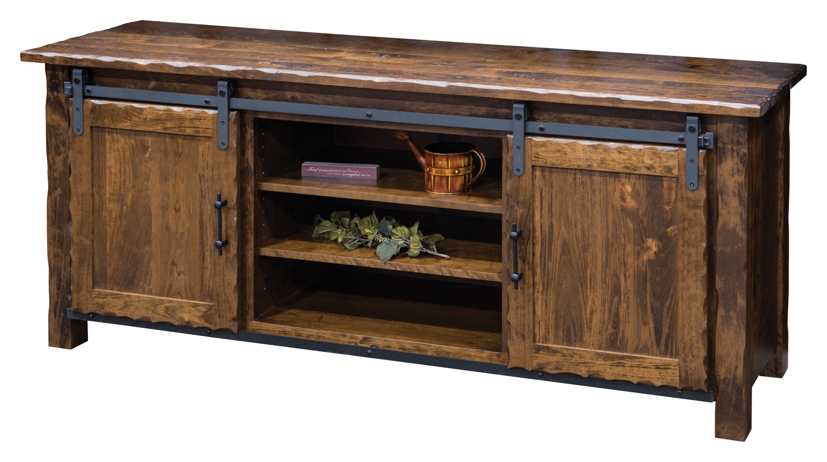 Hand Hewn - Amish Handcrafted 70" TV Console With Sliding Barn Door