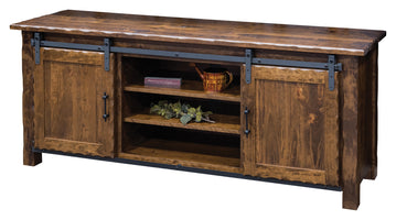 Hand Hewn - Amish Handcrafted 70" TV Console With Sliding Barn Door