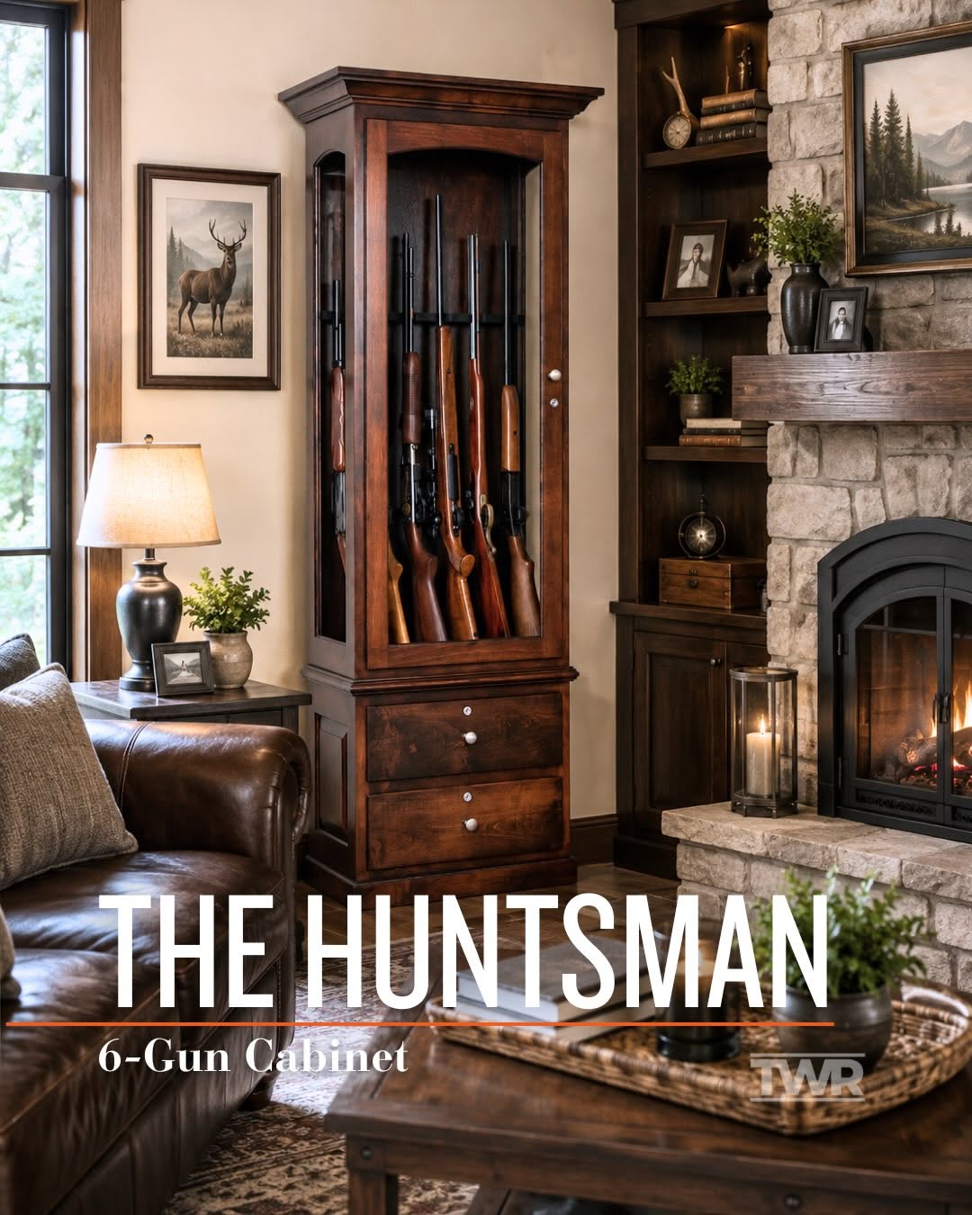 The Huntsman - Amish 6 Gun Cabinet with Drawers