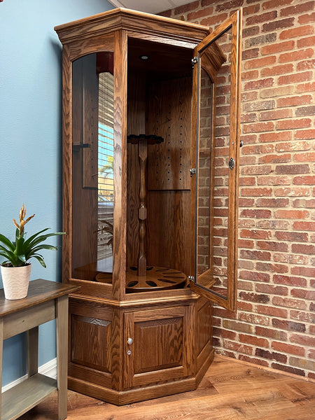 The Revolver - Amish Corner Gun Cabinet with Rotating Gun Rack Carousel