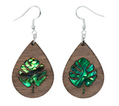 Monstera Leaf Earrings - Walnut Wood