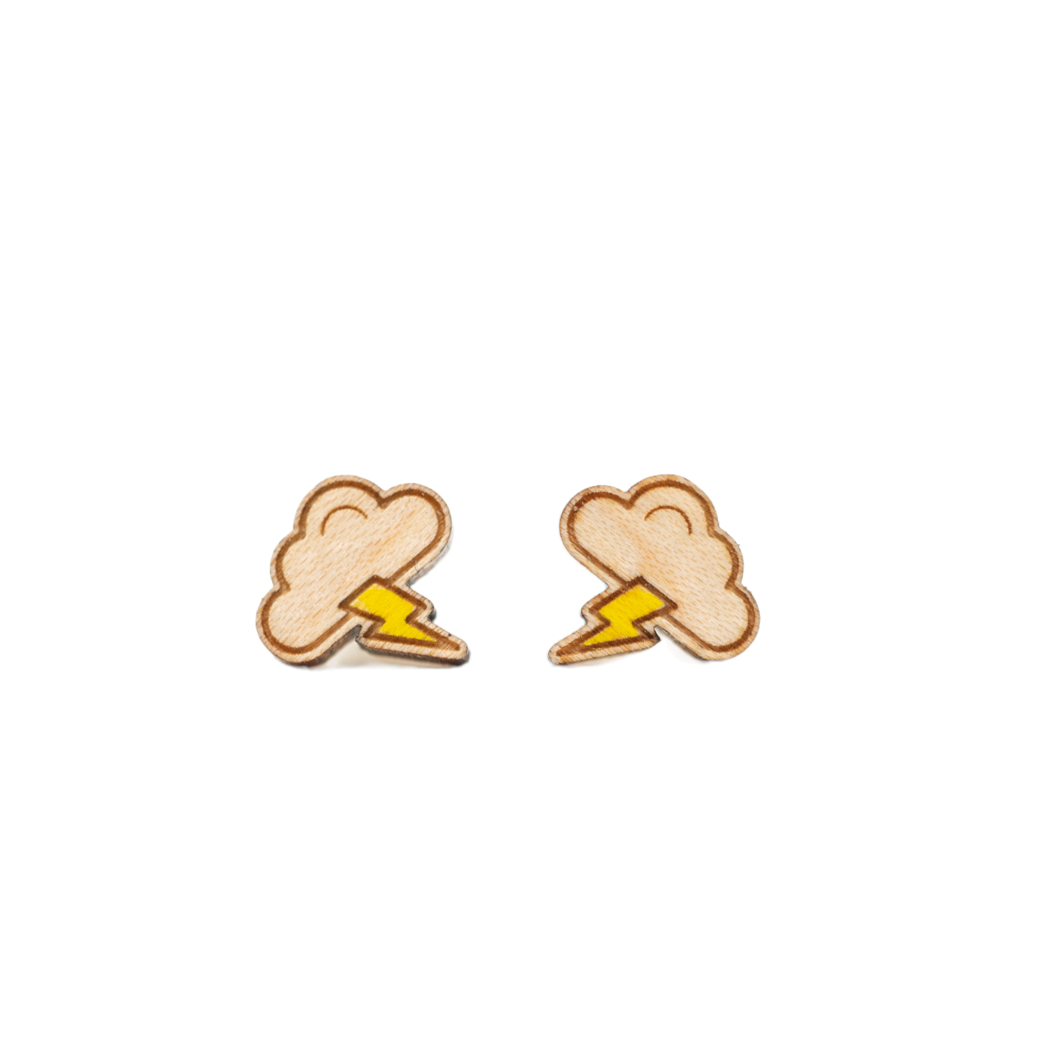 Lightning Cloud Stud Earrings - Canary Wood