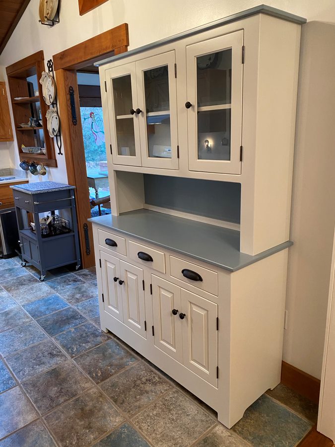 Primitive White Paint w/ Vintage Blue Tops & Back Panel