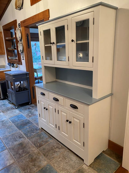 Primitive White Paint w/ Vintage Blue Tops & Back Panel