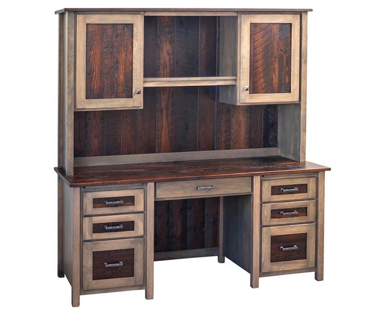 Loft - Amish Hardwood Double Pedestal Desk With Optional Hutch In Smoke & Asbury Stain