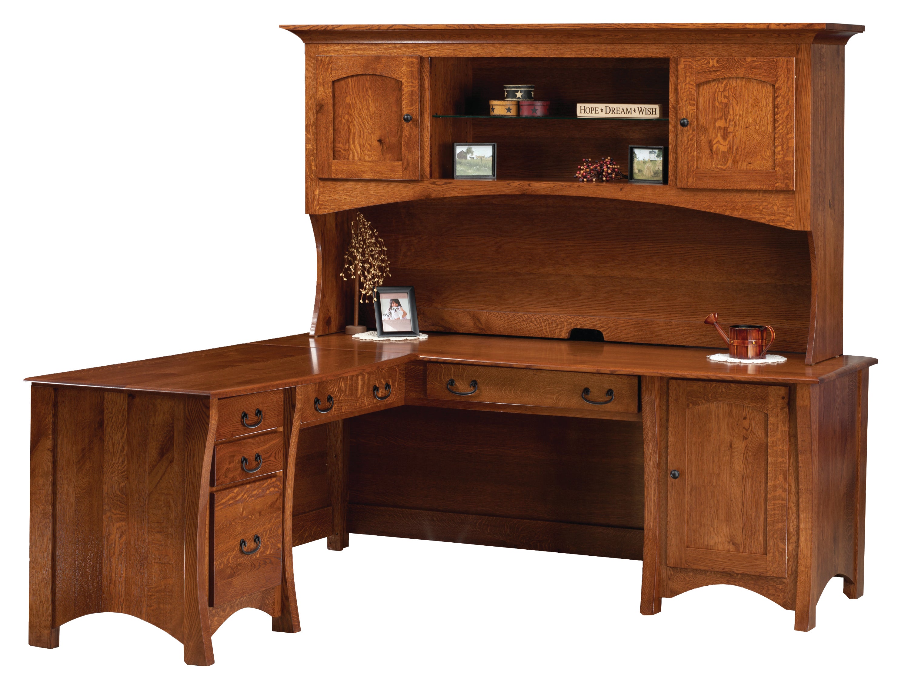 Master - Amish L Desk (left) with Optional Hutch Topper