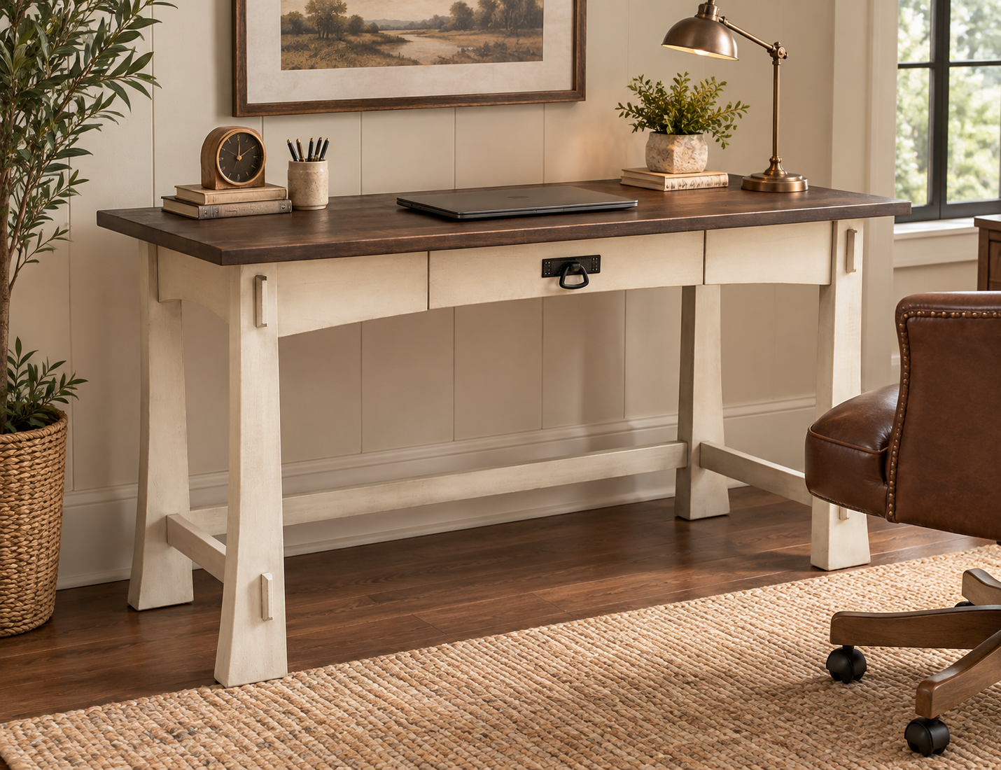 Modesto Amih Solid Wood Writing Desk - Two-Tone Finish