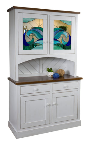 Ocean Front - Amish Solid Wood Leaded Glass Dining Hutch