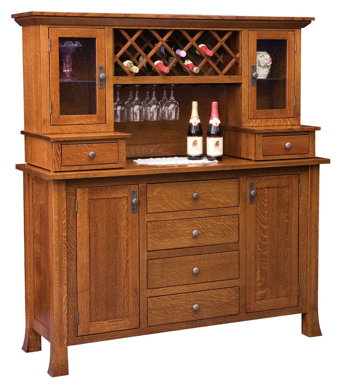 Old Century - Amish Solid Wood Wine Buffet With Hutch - The Wood Reserve