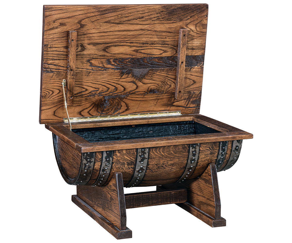 Rickhouse - Amish Handcrafted Whiskey Barrel Coffee Table with Hinge-Top