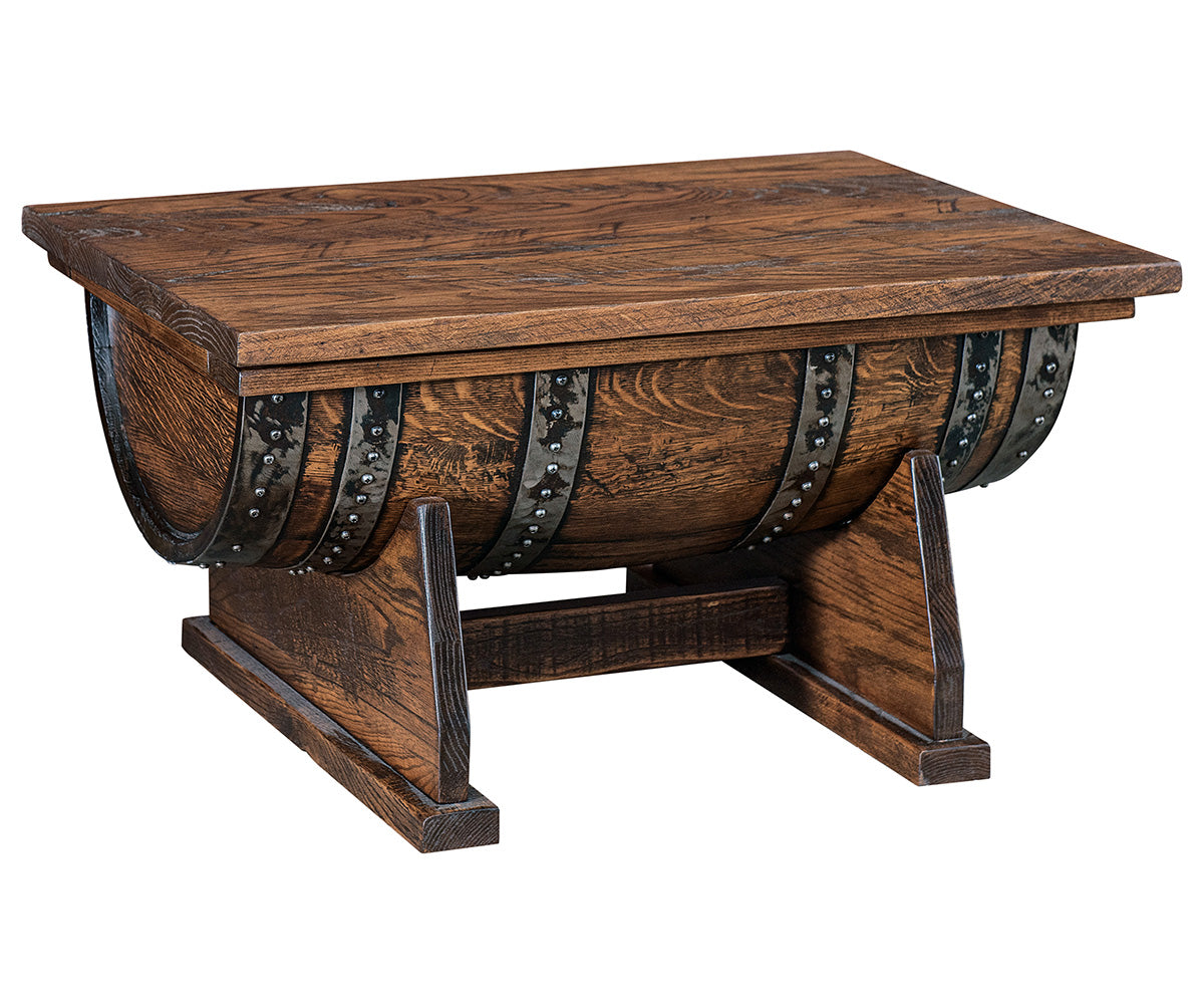 Rickhouse - Amish Handcrafted Whiskey Barrel Coffee Table with Hinge-Top