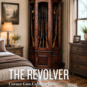 The Revolver Corner Gun Cabinet with Rotating Gun Carousel