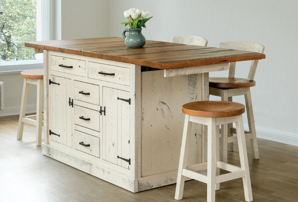 Bradmor- Reclaimed Barnwood Kitchen Island With Optional Extension Top