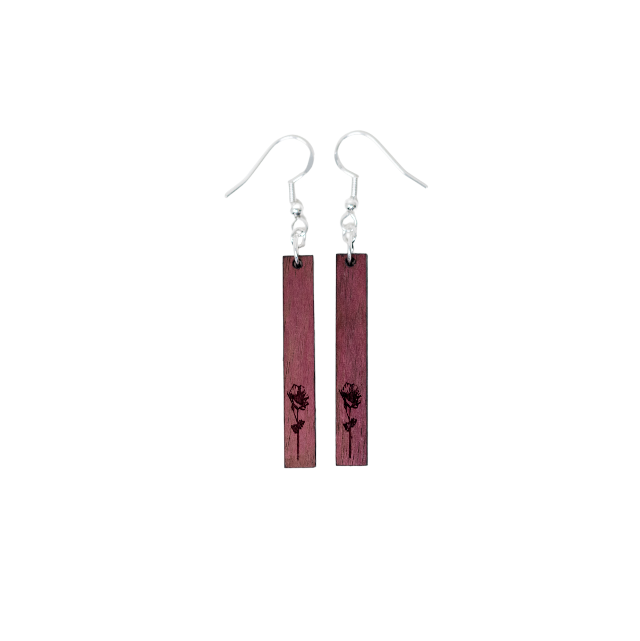 Floral Earrings - Purple Heart Wood