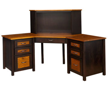 Shelton - Amish Hardwood Corner Desk With Optional Corner Computer Hutch