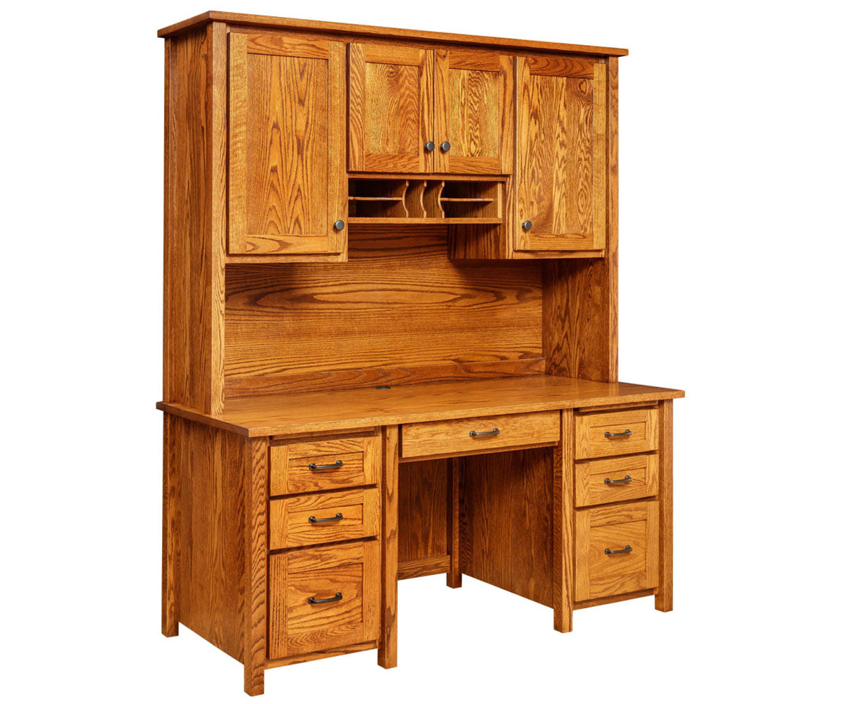 Shelton - Amish Hardwood Double Pedestal Desk With Optional Hutch-Cubbie