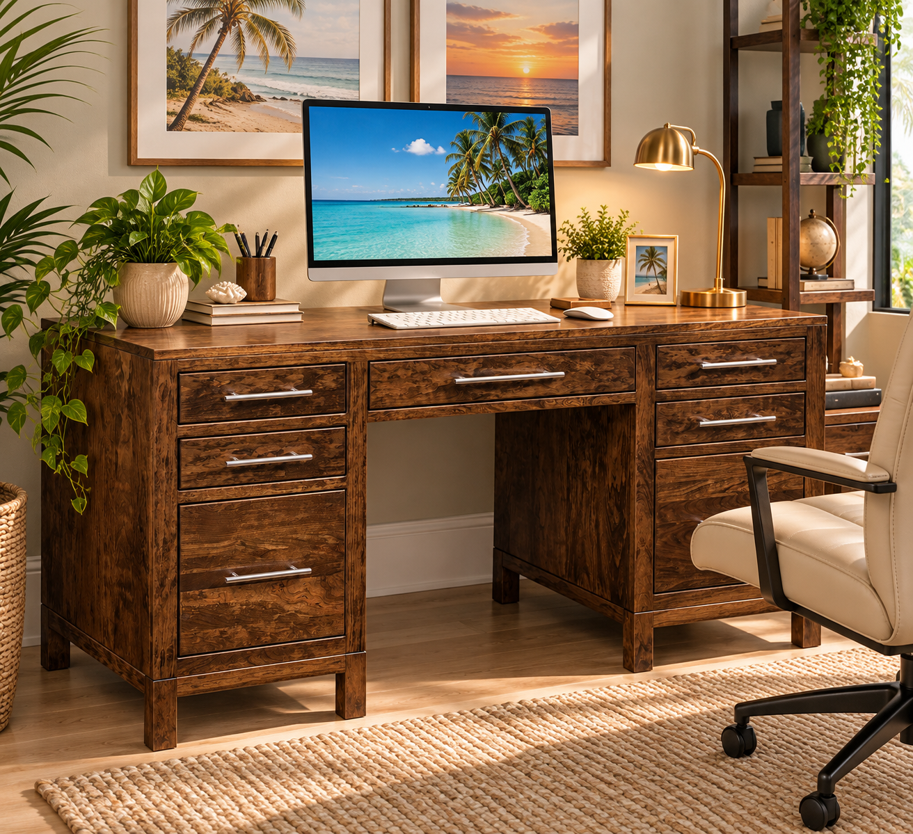 Vienna - Amish Handcrafted Double Pedestal Desk w/ Optional Hutch Topper