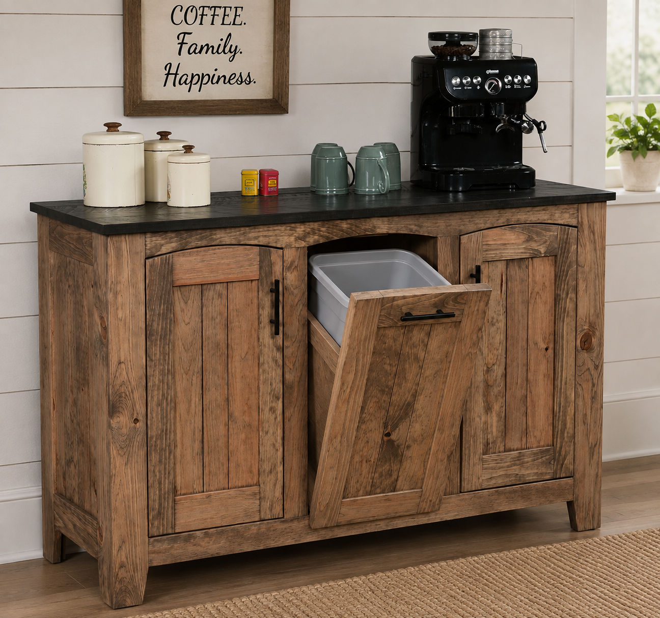 Sweet Water - Amish Handcrafted Buffet Cabinet With Trash Bin