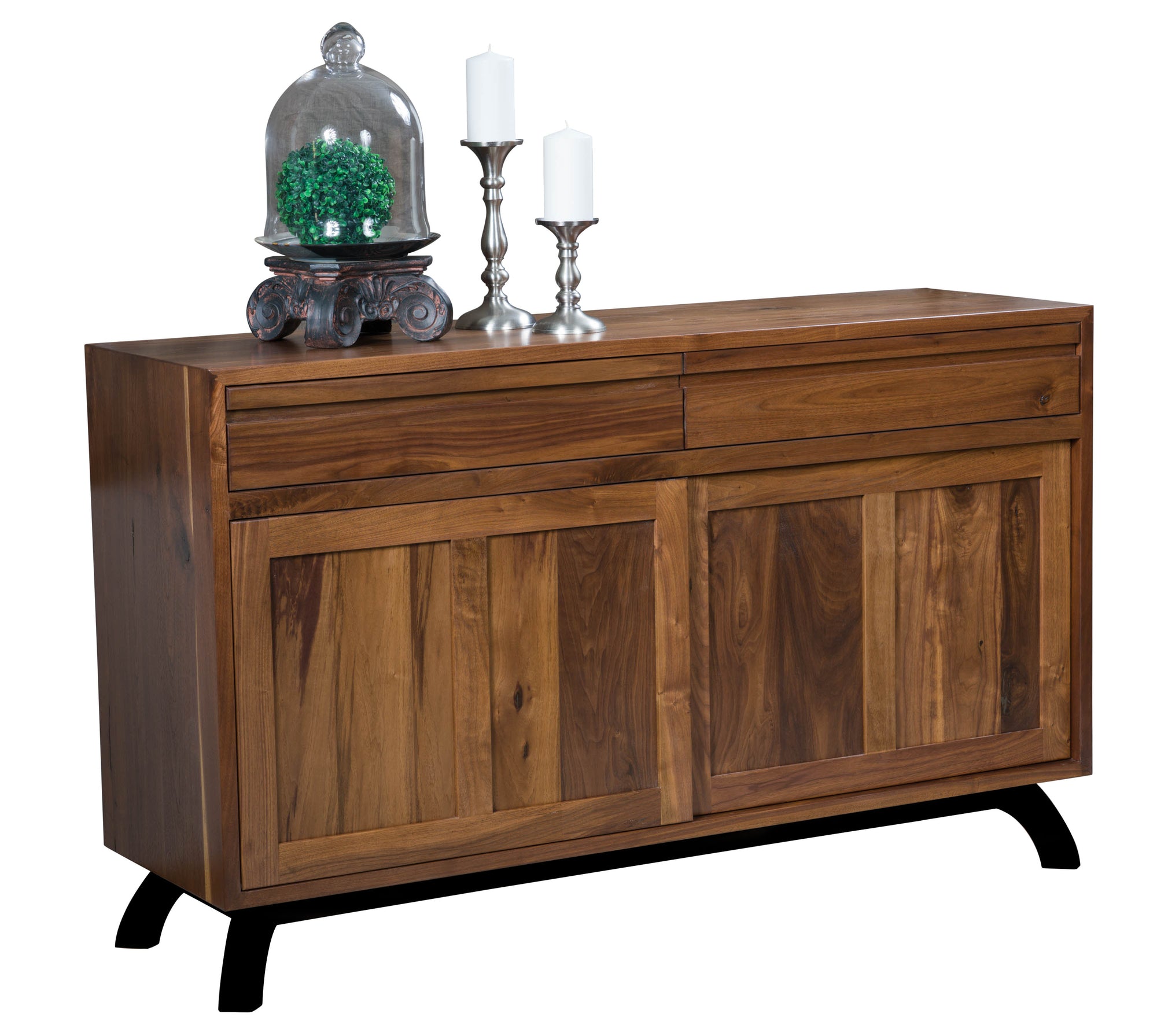 Mid-Century Sliding Door Sideboard with Metal Base