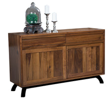 Mid-Century Sliding Door Sideboard with Metal Base